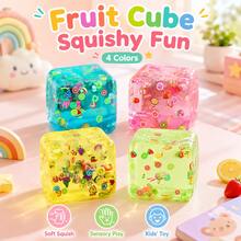 4 Colors Fruit Jelly Cube Squishy Toy, Soft Stress Relief Squeeze Toy, Fingertip Toy, Fun Gift For Teens And Adults - Multicolor - View 12