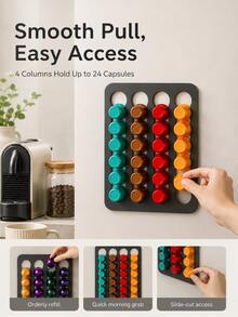 3/1pc Modern Magnetic Coffee Capsule Storage Rack, Minimalist Drill-Free Wall-Mounted Panel, Premium Metal Material, Coffee Capsule Storage Rack, Suitable For Refrigerator, Kitchen Decor, Coffee Station, Can Store 24 Capsules - Multicolor - View 7