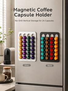 3/1pc Modern Magnetic Coffee Capsule Storage Rack, Minimalist Drill-Free Wall-Mounted Panel, Premium Metal Material, Coffee Capsule Storage Rack, Suitable For Refrigerator, Kitchen Decor, Coffee Station, Can Store 24 Capsules - Multicolor - View 3