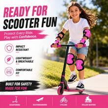 BAT DEICIDE 6PCS Kids Protective Gear CPSIA Certified: Knee Pads Elbow Pads Wrist Guards For Skateboard Cycling Scooter Skating Balance Bike 5-10Y, Back To School - Pink - View 6