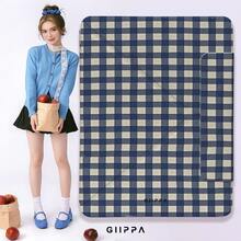 GIIPPA Blue White Gingham Check Plain Case, Magnetic Separation Y-Fold Shockproof Cover With Pencil Slot, Compatible With IPad Mini 6/7, Air 2/3/4/5/11/13, Pro 10.5/11/12.9 Ideal For Back To School,Office, Christmas,Halloween,Thanksgiving Holiday, Best Gift For Girlfriend & Perfect Wedding Season Present,Classic Minimal Plaid Neutral School Office Holiday Aesthetic - Multicolor - View 7