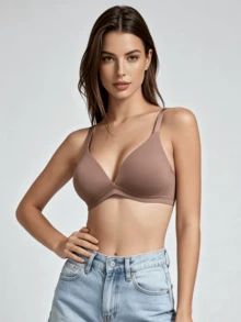 2 Buah Bra Wanita Model V-Neck Nyaman Tanpa Kawat dengan Cup Lembut, Warna Polos - MultiWarna - View 5