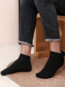 50 Pairs Men's Solid Color Sweat-Absorbent Casual Low-Cut Boat Socks, Optional 1/5/10/15/20/30/50 Pairs - Black - View 2