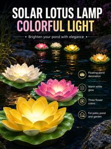 3 Colores Amarillo/Rosa/Blanco Luces Solares Flotantes de Loto, Lámparas de Flores Artificiales Realistas IP44 Impermeables, Encendido/Apagado Automático del Anochecer al Amanecer Iluminación Decorativa de Paisaje para Estanques, Piscinas, Fuentes, Acuarios, Jardines, Patios, Bodas & Decoración de Agua - Multicolor - Ver 2