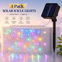 2pcs Solar Powered Multi-Color Icicle Lights, Outdoor Hanging Curtain String Lights, 8 Flashing Modes, Solar LED Decorative Lights, Suitable For Garden, Patio, Balcony, Eaves, Party, Holiday, Home Decor - Multi-color light - View 14