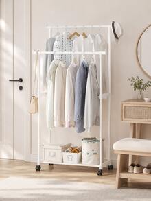 1pc Adjustable Height Single/Double Bar Storage Rack | Space-Saving Double And Single Layer Hanging Clothes Rack, Can Store 8-10 Pieces Of Clothing, Suitable For Bedroom, Balcony, Room, Sunroom, Storage Cabinet, Laundry Room, Living Room And Other Scenes - Multicolor - View 5