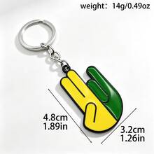 1pc Yellow-Green Peace Sign Enamel Keychain, Cartoon Gesture Metal Pendant, Fun Hip-Hop Bag Charm, Positive Energy Accessory, Suitable For Student Party Gift - Multicolor - View 2