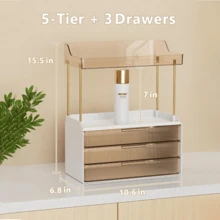 Summerwins Sturdy Heavy-Duty Modern Metal Bathroom Organizer - Dustproof Compartment Countertop Storage For Cosmetics, Skincare, Perfume, Makeup Box, Kitchen Home Supplies, Gold Drawer Insert, Ideal Gift,Summerwins Steel - Gold - View 2