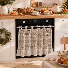 1pc Vintage Hollow Lace Semi-Transparent Decorative Curtain, Stove Oven Cabinet Cover, Minimalist Cream Style Kitchen Home Decor (Size 76*54cm) - Beige - View 2