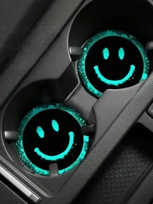 Glow In Dark Smiling Face Car Cup Holder Coaster, Non-Slip Silicone Anti-Dirt Water Isolation Drink Mat, Universal Fit Vehicle Cup Slot Washable Auto Interior Decor Cup Pad - A - View 1