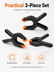 3pcs 4 Inch Spring Clamps With 90° Soft Jaw Pads, 50mm Opening Plastic Clips Compatible With Backdrop Stand, Background Cloth, Paper Roll, Reflector, Tablecloth, Fabric, Cardboard, Crafts & Home DIY - View 9