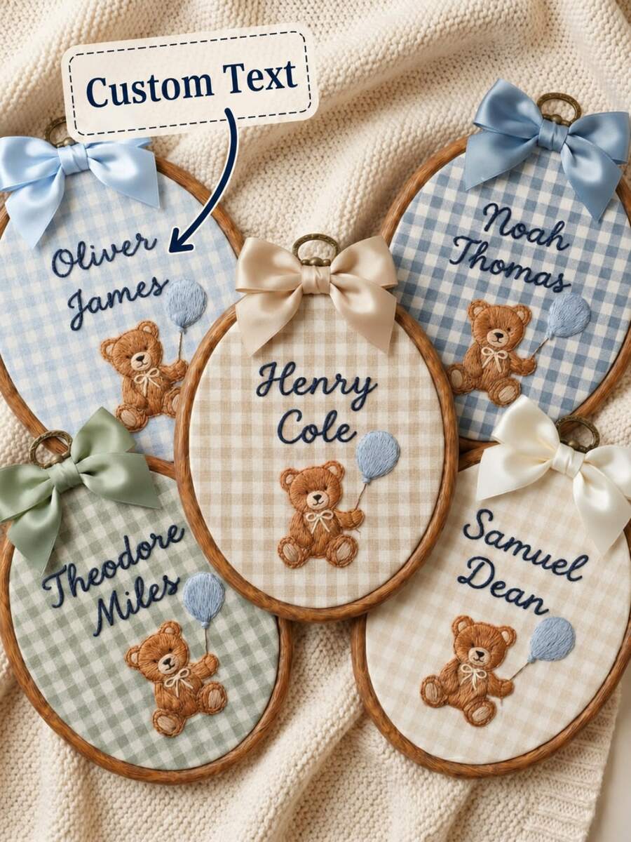 1pc Customized Embroidered Name Photo Frame: Personalized Room Decor - Teddy Bear - View 1