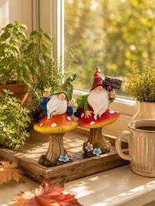 Autumn Garden Gnome Mushroom Decor, Harvest Outdoor Figurine With Welcome Sign, Cute Fairy Garden Statue, Patio Yard Lawn Planter Decoration, Thanksgiving Pumpkin Garden Decor Gift - 1PC - View 5
