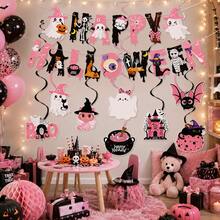 Pink Cute Halloween Bunting Spiral Hanging Decor Ghost Bat Black Cat Pumpkin Children Party Decoration - Multicolor - View 3