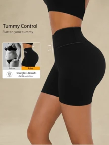 1pc Women's Seamless Lifting And Shaping Gym Shorts Black Summer Biker Shorts, Going Out - Black - View 2