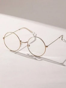 1 Pair Men's Metal Round Transparent Glasses, Modern Minimalist Style, Suitable For Holiday Gifts, Daily Life And Office Wear - 金色 - 查看 1