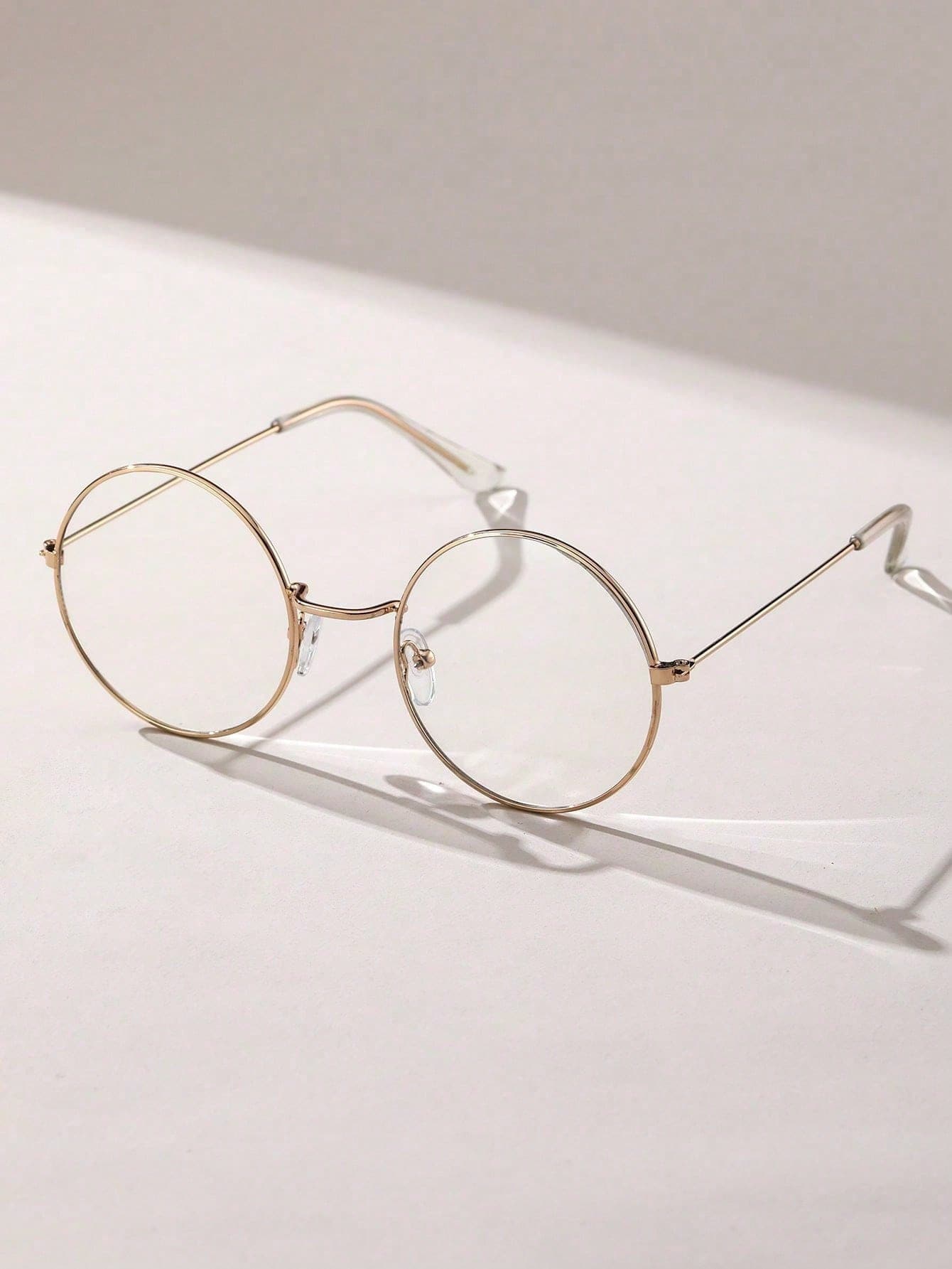 1 Pair Men's Metal Round Transparent Glasses, Modern Minimalist Style, Suitable For Holiday Gifts, Daily Life And Office Wear - 金色 - 查看 1