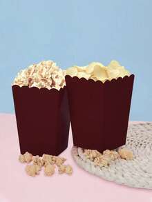 10pcs/20pcs/30pcs Reddish-Brown Popcorn Box,Wave-Edge Popcorn Box For Themed Parties Birthday Parties Housewarming Parties Men And Women - Reddish-brown - View 5