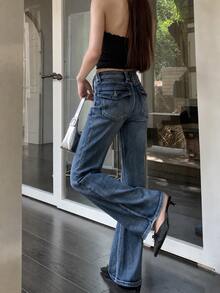 YEAE | Designer Gradient Non-Clinging Flared Jeans Women 2025 New Style Stretch Slimming Floor-Length Bell Bottom Pants Casual Fall - Medium Wash - View 6