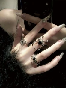 3pcs Silver Dark-Style Spider-Shaped Open Ring Set, Gothic Wedding Accessory, Halloween Decoration, Birthday Gift, Suitable For Gifting. - Multicolor - View 5