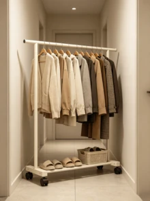 1 pieza Perchero móvil con ruedas universales, disponible en estilos de una capa y dos capas, una unidad de almacenamiento, secado y estantería para ropa utilizada en balcones del hogar. - Blanco - Ver 6