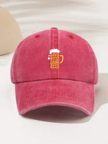 1 件复古啤酒标志印花水洗复古棒球帽，酷炫潮人嘻哈弧形帽檐帽，可调节防晒遮阳帽，男女通用爸爸帽 - 水洗帽 - 查看 24