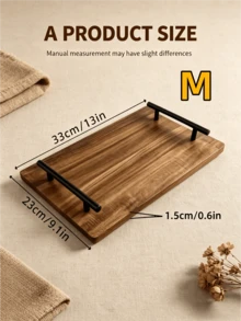 Platter, Wooden Plate, Wooden Tray, Breakfast Tray, Serving Tray, Handheld Wooden Plate, Rectangular Wooden Tray, Rectangular Tray With Handles, Suitable For Desserts, Fruits, Snacks, Appetizers And Breakfast And Dining Use, Perfect For Home Decor And Kitchen Use, Suitable For Christmas, Halloween And Other Holiday Gatherings - View 8