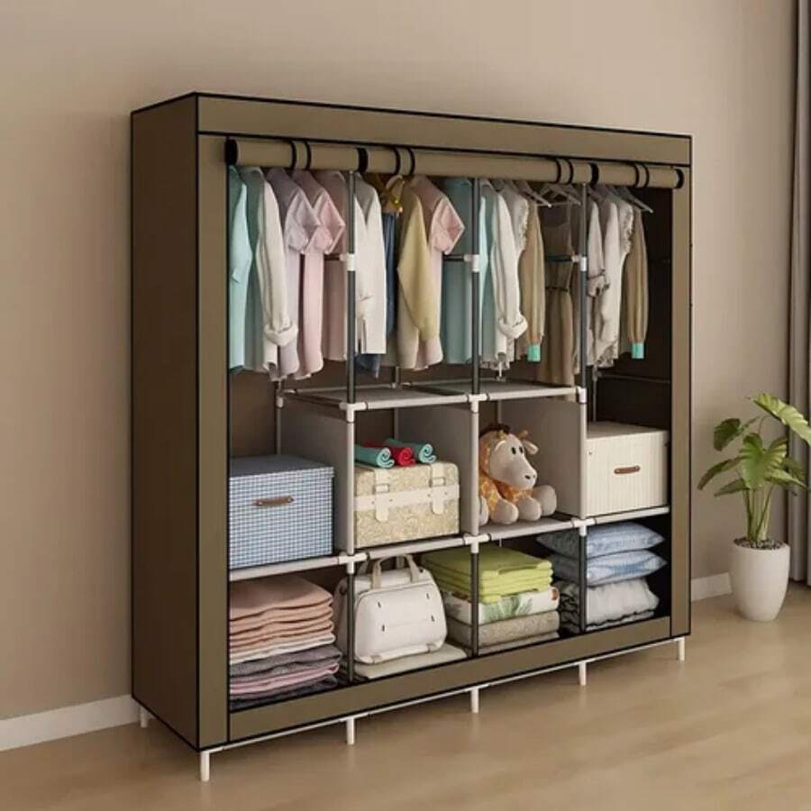 Foldable Wardrobe Closet For Organizing Clothes With Zipper - 165x45x165 棕色 - 查看 1