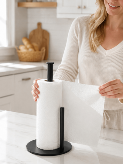 Kitchen Paper Towel Holder Countertop Dispenser, Stainless Steel Weighted Base Paper Towel Rack, Heavy Duty Countertop Storage Organizer, Space-Saving Kitchen Paper Towel Holder, Wall-Mounted Storage