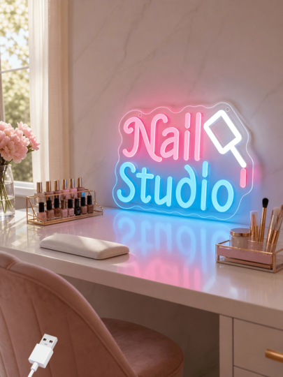 Pink & Blue Nail Salon Wall Light, LED Neon Style Beauty Sign, Suitable For Nail Desk, Salon Storage Area, Makeup Room, Vanity, SPA Reception Area, Photo Backdrop, For Decoration Only