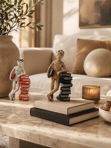 Book Lover Figurine Decor, Abstract Reader Statue With Book Stack, Small Bookshelf Ornament For Study Room, Home Office Desk, Library Shelf, Teacher Gift, Graduation Gift, Reading Room Decoration, Vintage Shelf Accent Gift For Her - New - View 3