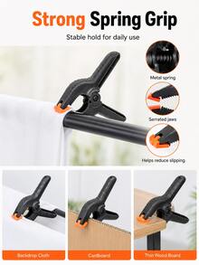 3pcs 4 Inch Spring Clamps With 90° Soft Jaw Pads, 50mm Opening Plastic Clips Compatible With Backdrop Stand, Background Cloth, Paper Roll, Reflector, Tablecloth, Fabric, Cardboard, Crafts & Home DIY - View 7