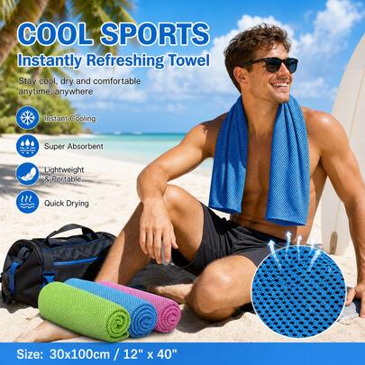 Summer Cooling Ice Towel 40"X12"(100x30cm) Soft Breathable Quick-Dry Sports Towel Anti-Odor Microfiber Neck Face Cooling Fitness Towel Absorbent Beach Sweat Towel Suitable For Gym Yoga Pilates Outdoor Running Cycling Golf Camping Back To School