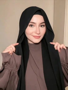 2 قطعة/مجموعة وشاح رأس نسائي بلون موحد من الشيفون، قبعة دلو مطابقة، وشاح رأس شيفون مريح وقابل للتنفس مع غطاء داخلي من القطن عالي الجودة - الأسود - مشاهدة 2