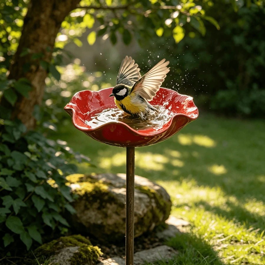 1件戶外鳥浴盆,紅色鳥食碗,適合花園,耐候性野鳥洗澡花園裝飾,適用於庭院或露台裝飾 - A - 查看 1