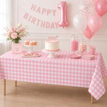 YOOTEEN 2 Pack Pink & White Plaid Tablecloths, 54 X 108 Inches, Disposable Party Picnic Tablecloths, Splash-Proof Plastic Plaid Tablecloths, Suitable For Camping Decor, Party Gifts, Christmas Party Tablecloths, Halloween, Mother's Day, Graduation Ceremony And Other Occasions - Pink - View 3
