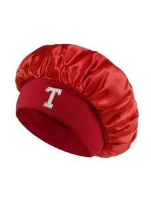 1pc Pearl Letter Print Satin Sleep Cap, Elastic Wide Band, Silky Hair Protection Cap, Suitable For Women's Night Sleep, Travel And Daily Hair Care - Multicolor - View 74