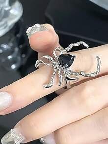 3pcs Silver Dark-Style Spider-Shaped Open Ring Set, Gothic Wedding Accessory, Halloween Decoration, Birthday Gift, Suitable For Gifting. - Multicolor - View 6