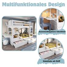 Kids Double Bed Frame With Folding Desk And Shelf, Includes Ladder And 2 Drawers, - White - View 4