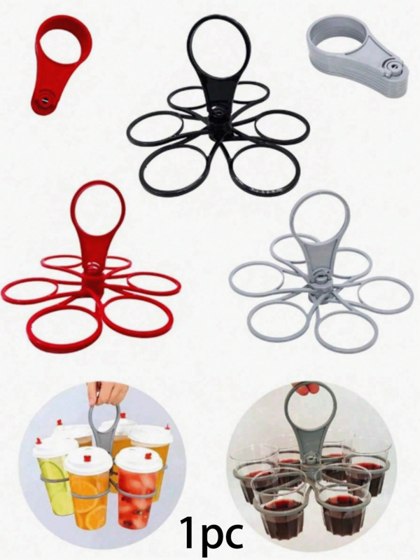 1pc 6-Slot Foldable Beverage Holder, Rotatable Drink Organizer Tray, Lightweight Durable Plastic Drink Caddy Suitable For Party, BBQ, Camping, Picnic And Outdoor Activities, Can Hold Coffee, Wine, Cocktails, Ideal Camping Drink Storage And Practical Party Accessory, With Easy-Grip Handle, Great Gift For Halloween, Valentine's Day, Christmas, Thanksgiving