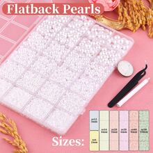 11,000pcs Handmade Flat Back Pearl Rhinestones (Ivory/Beige), Multiple Sizes 2/3/4/5/6/8/10mm Half Pearl DIY Shiny Beads For Clothing, Drums, Cups, Shoes, Fabric Decoration - Multicolor - View 4