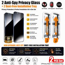 Yezodawee 2pcs Anti-Peeping Tempered Glass Screen Protector With Auto-Alignment Installation Kit, Compatible With IPhone 17 Pro Max/17 Air/17e/16 Pro Max/16e/15 Pro Max/14 Plus/13 Pro Max/12 Pro/11 Pro Max/Xs Max And More, Full Coverage, Anti-Fingerprint, Anti-Drop - Black - View 1