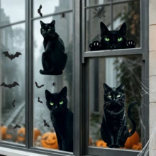 1/3 pezzi Adesivi statici per finestre con gatto nero, pipistrello e ragnatela, rimovibili e riutilizzabili, adatti per casa, ufficio, casa stregata, escape room, vetri delle finestre, creano atmosfera di Ognissanti, decorazione di Ognissanti - Adesivo per finestre con gatto nero - Visualizzare 8