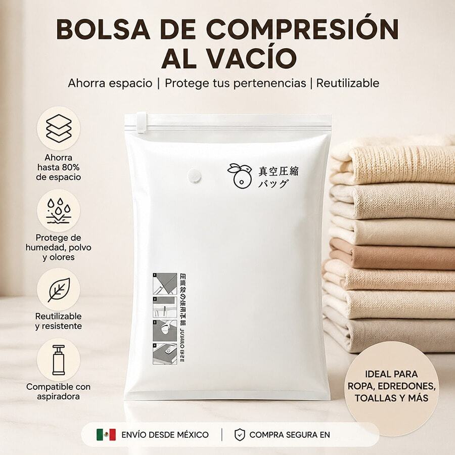 Bolsa de Compresión al Vacío para Ropa y Cobijas, Organizador de Almacenamiento Ahorra Espacio, Reutilizable con Válvula, Protección contra Polvo y Humedad,Disponible en múltiples tamaños - Blanco - Ver 1