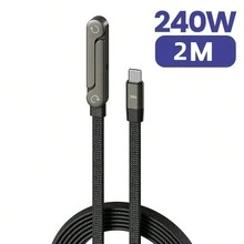 Olaf 2 合 1 合金金属支架 USB-C 转 USB-C 快速充电可折叠支架数据线，240W/65W Type-C 桌面充电线，兼容 17/16，周年纪念礼物 - 黑色 - 查看 16