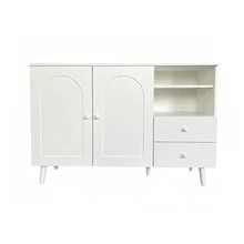 Modern Sideboard With Curved Doors, Wooden Handles, Wooden Legs - 白色 - 查看 11