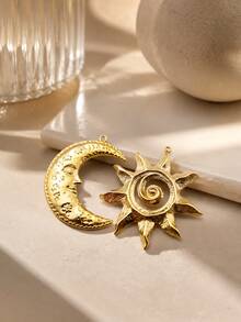 1/2pcs Vintage Style Sun & Moon Pattern Stainless Steel Pendant Accessories, Suitable For Women DIY Necklace Jewelry For Daily Wear - Yellow Gold - View 3