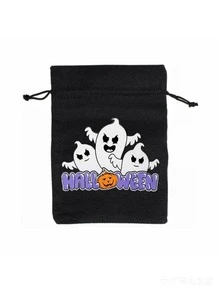 3pcs New Halloween Burlap Drawstring Pouch Bags For Cookies And Candy Storage, Halloween Gift Decoration Drawstring Bags - Style 1 - View 21