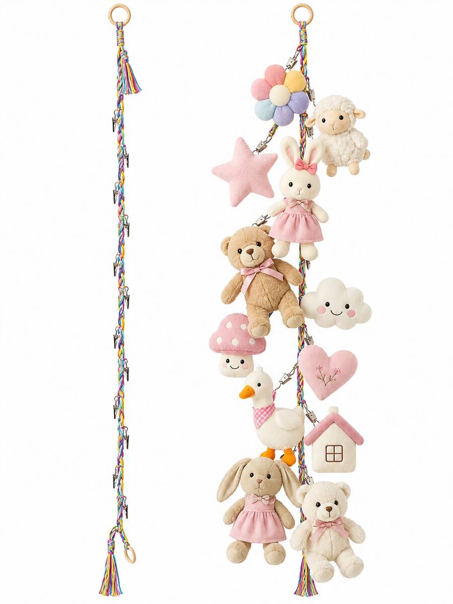 Organizador de almacenamiento colgante, cuerda de exhibición montada en la pared de la guardería, soporte decorativo para colección de peluches de bebé, estante colgante de varias capas - cordón para juguetes - Ver 1
