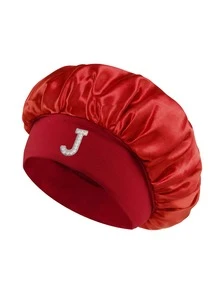 1pc Pearl Letter Print Satin Sleep Cap, Elastic Wide Band, Silky Hair Protection Cap, Suitable For Women's Night Sleep, Travel And Daily Hair Care - Multicolor - View 11